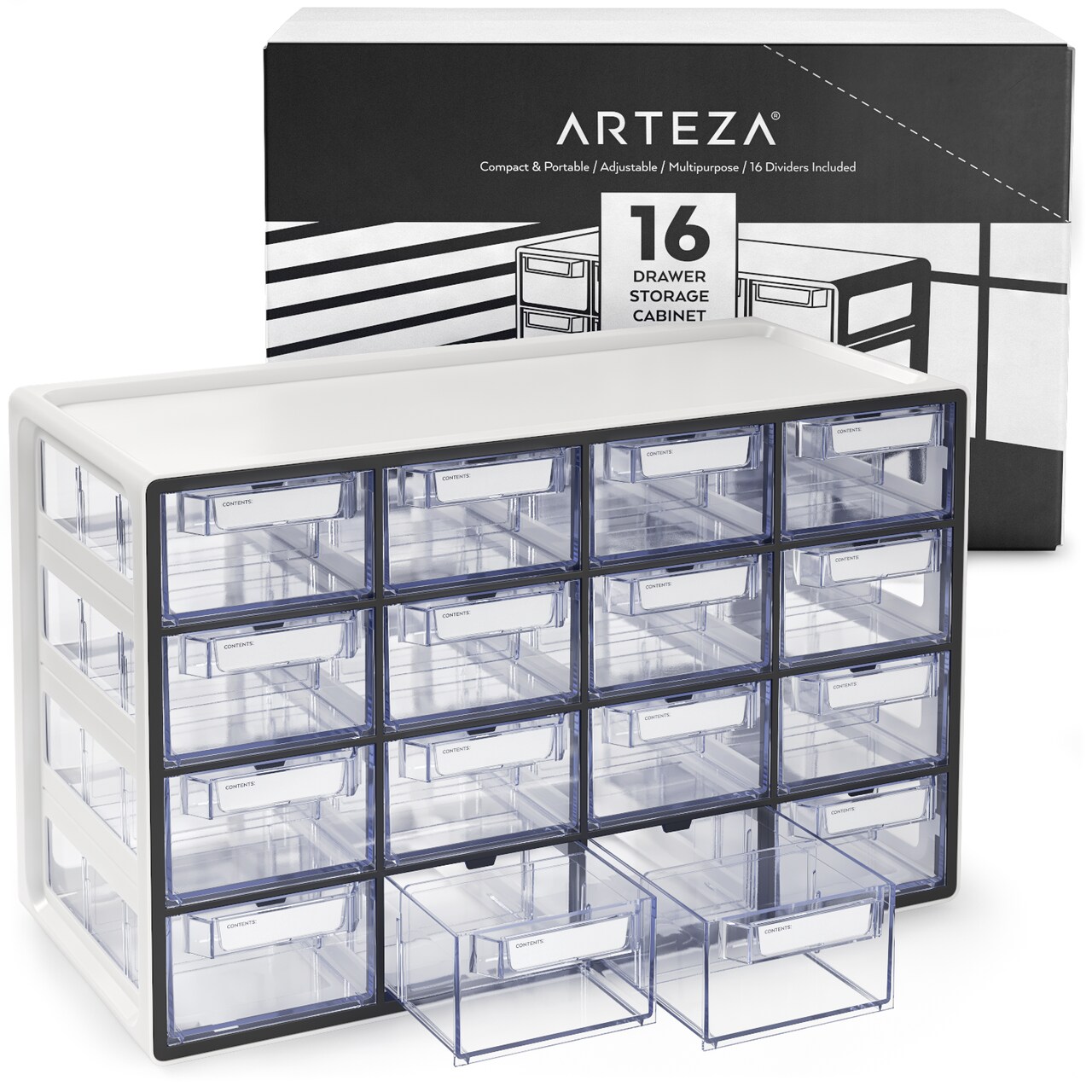 Arteza 16 - Drawer Multipurpose Semi - Clear Storage Cabinet in Gray